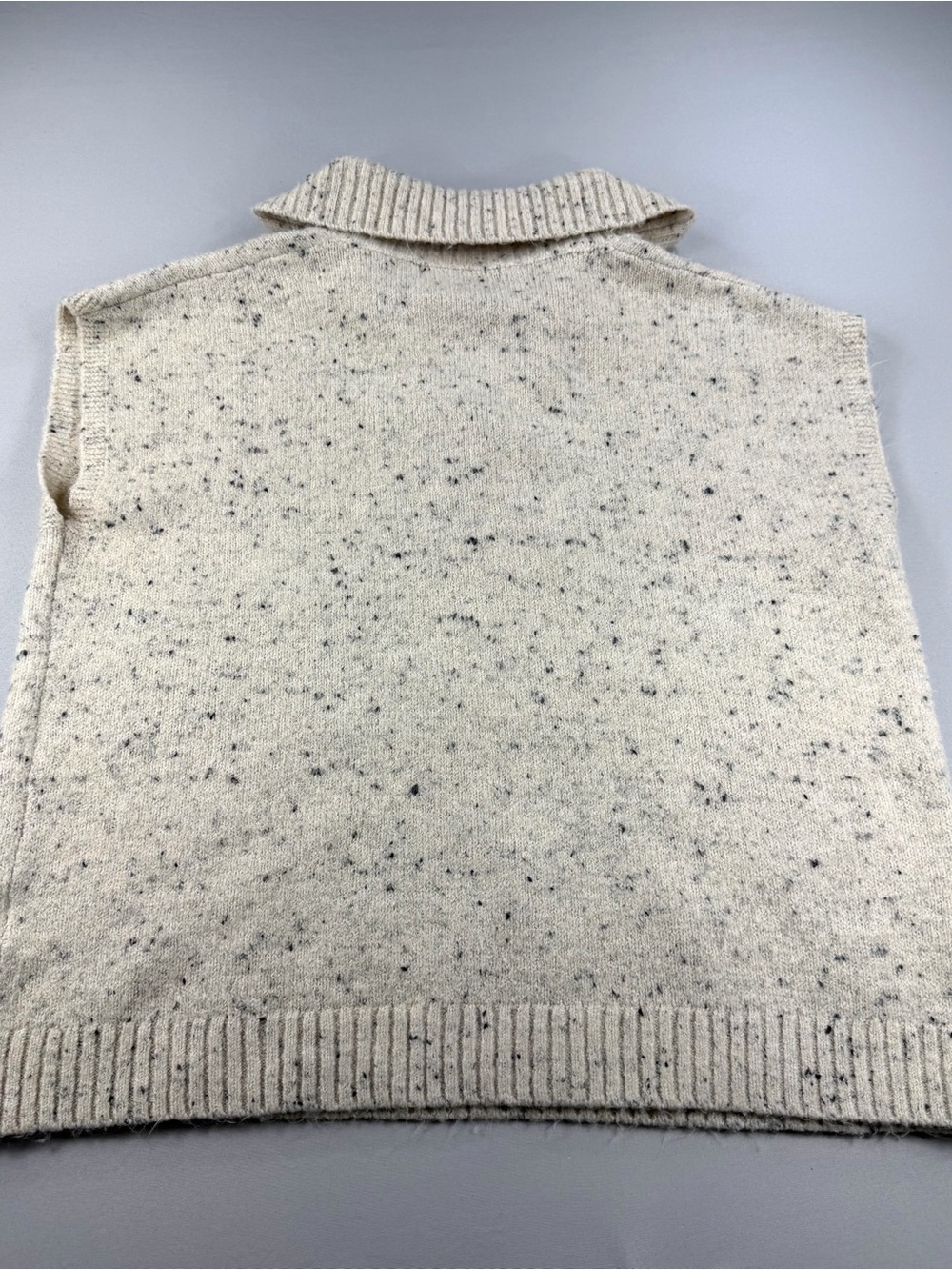John + Jenn Speckled Sweater Vest S Quarter Zip Oversized Preppy Knit Cream - Picture 6 of 6